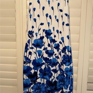 Kasper Blue and White Floral Midi Dress